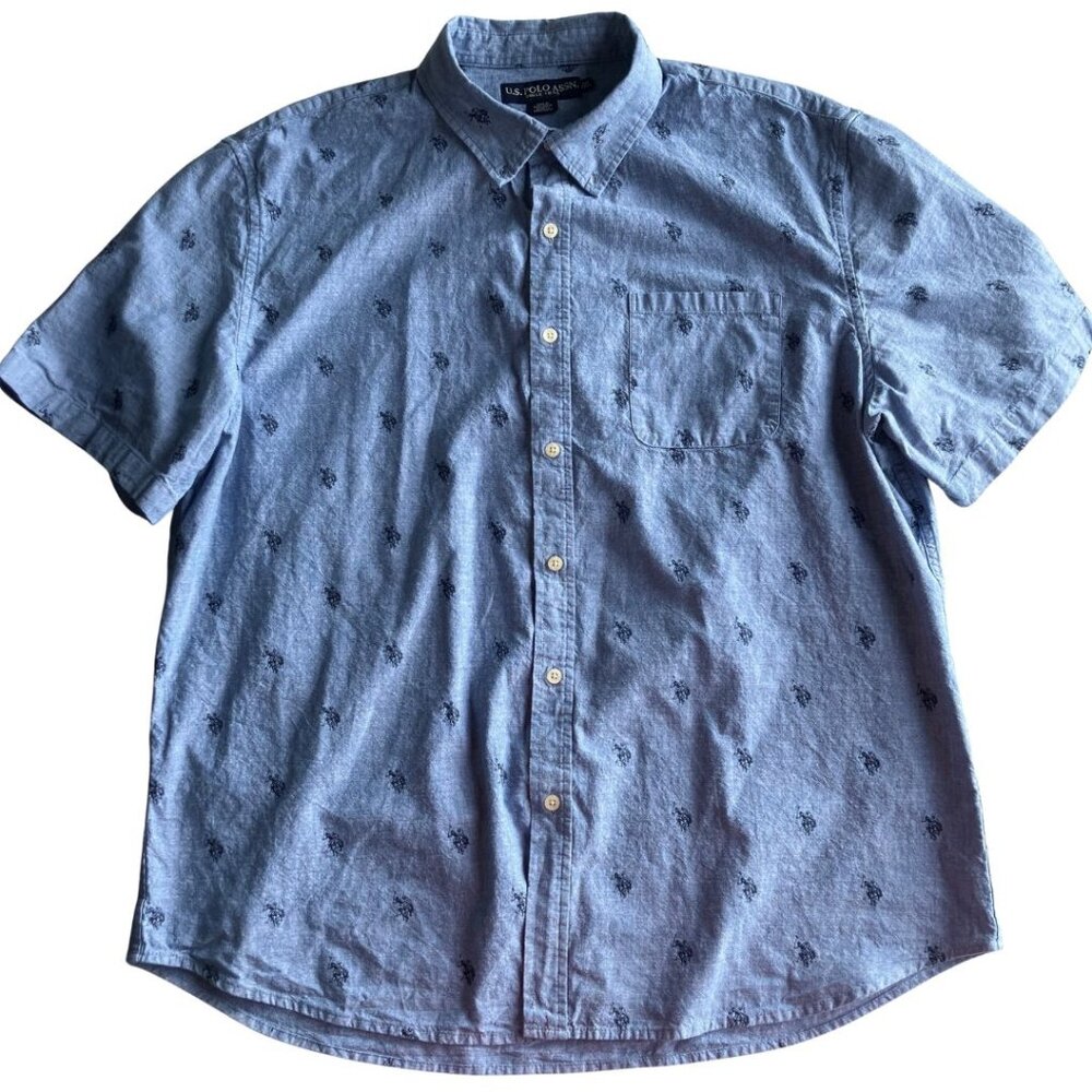 U.S. Polo Assn. Men's Collared Button Front Short Sleeve Cotton Logo Shirt 2XL